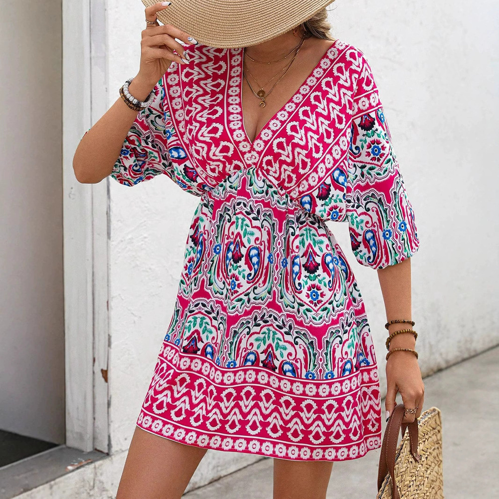 ZARA Bohemian Summer Vacation Short Sleeve Beach Dress